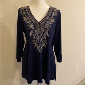 J Jill embroidered cotton blouse with 3/4 sleeves size Medium